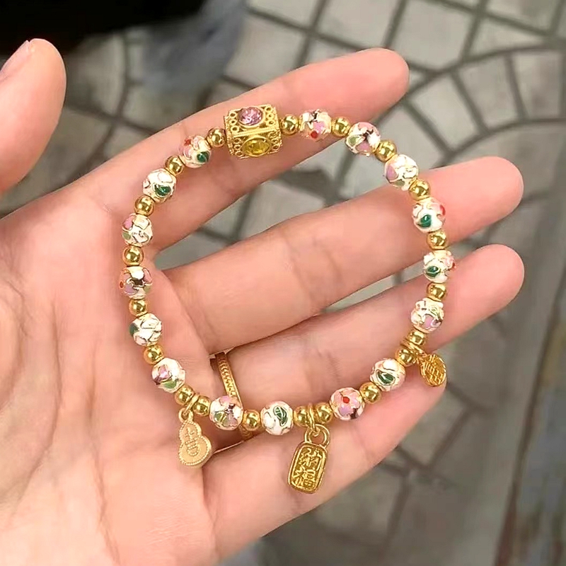 白色景泰蓝繁花手链潘家园