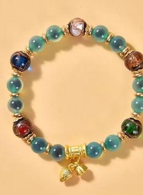 北京新款半塘糖心玛瑙多彩琉璃手串时尚男女情侣多巴胺饰品礼物