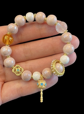 粉瓷转运珠心经六字真言手链