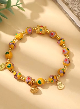 黄色景泰蓝掐丝繁花手串