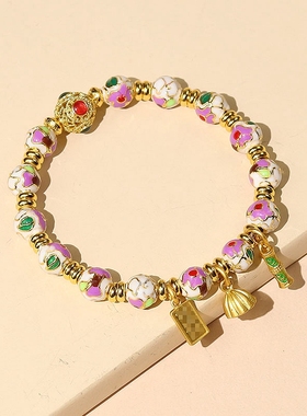 潘家园白色景泰蓝繁花手链