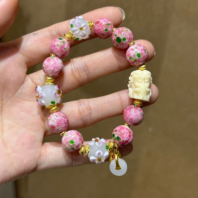 粉色蛙皮琉璃金箔民族风手链