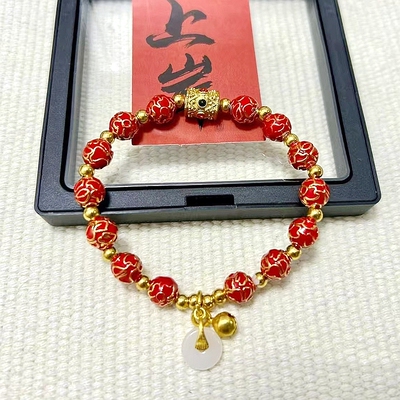 红色景泰蓝手链潘家园转运珠香灰瓷琉璃繁花平安扣掐丝景区手串