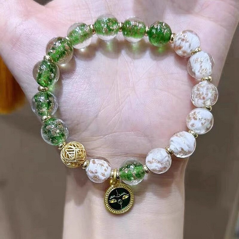 寺庙同款七彩琉璃金箔手串香灰瓷图片