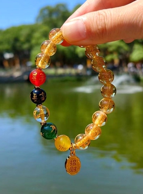 杭州景区香灰瓷珠金箔五路财神手链纳福转运珠金沙琉璃手串民族风