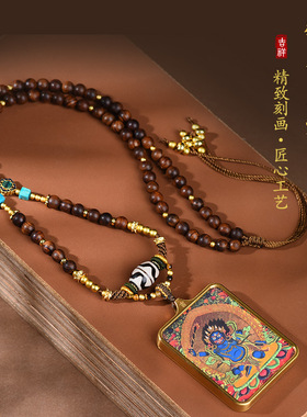 新款手工编织复古藏式天珠项链唐卡吊坠绳扎基拉姆项绳藏风挂脖