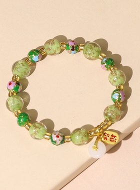 高级感潘家园珐琅繁花系绿金沙夜光琉璃景泰蓝手串女景区饰品手链