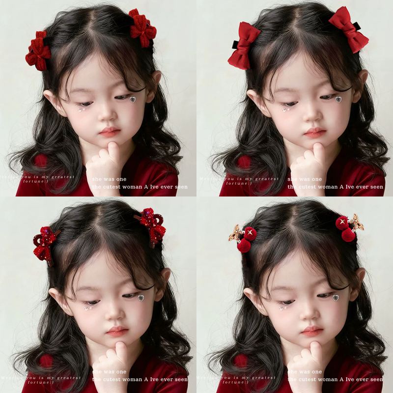 儿童新年蝴蝶结公主头红色小抓夹2025新款刘海侧边碎发夹女童头饰