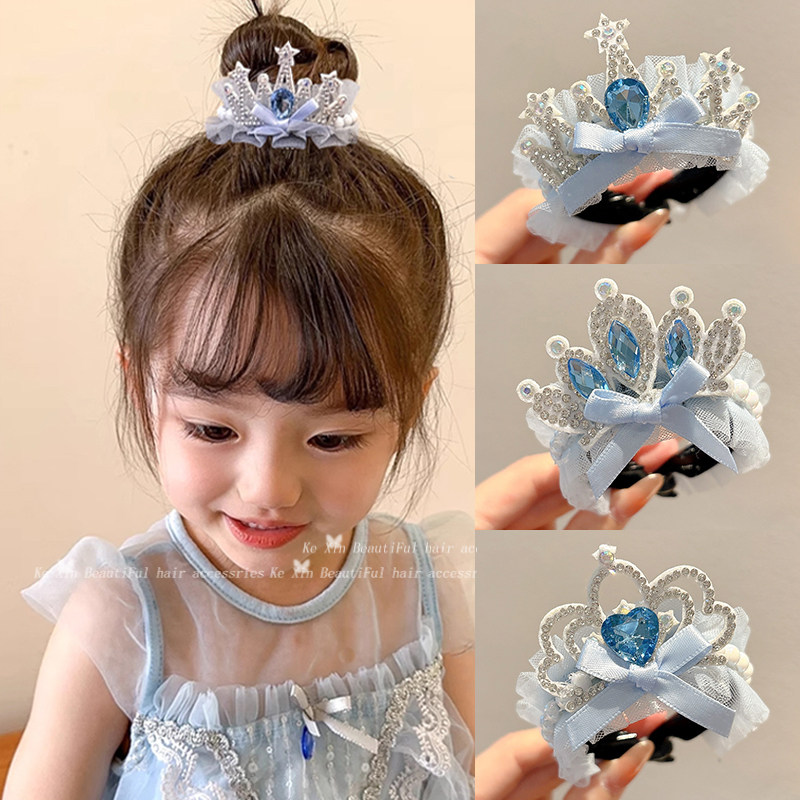 儿童冰雪皇冠丸子头盘发神器发扣小女孩公主头饰不伤发发卡头饰女