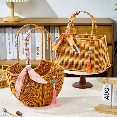 2025中秋节手提蓝仿藤半月篮
