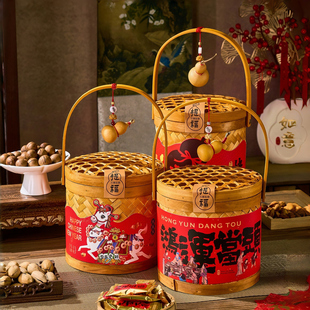新年礼盒包装饼干年货特产熟食腊味马年春节送国风通用竹篮礼品盒