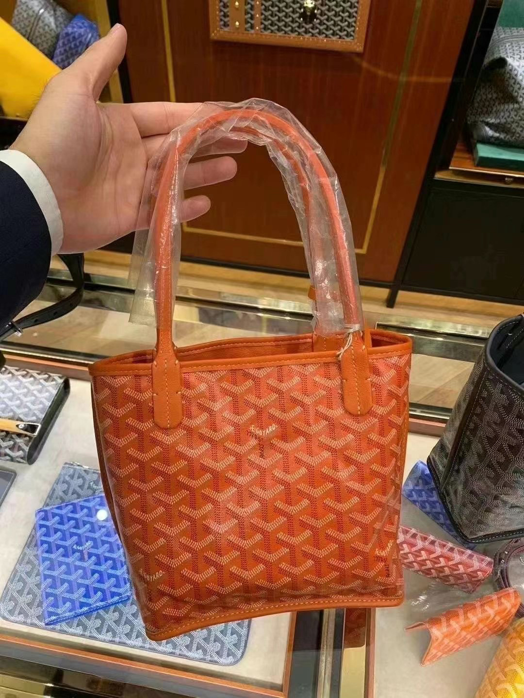 代购Goyard/戈雅狗牙y字母购物袋双面真皮mini单肩手提托特包女包