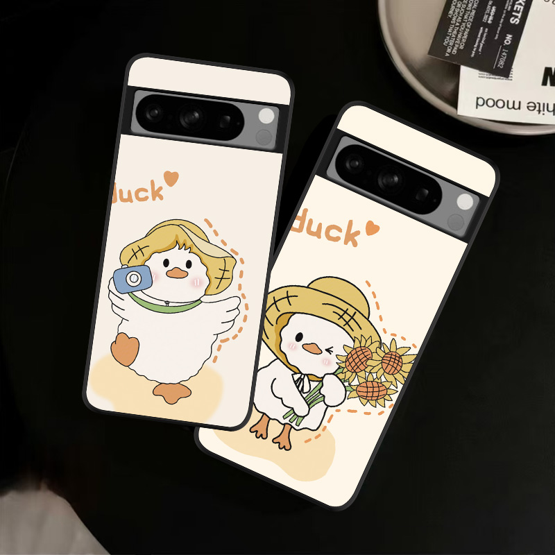 适用Google谷歌Pixel10ProXL手机壳皮纹7A彩绘9保护套6Pro可爱卡通鸭情侣清新轻奢爆款潮创意男女定制ins风