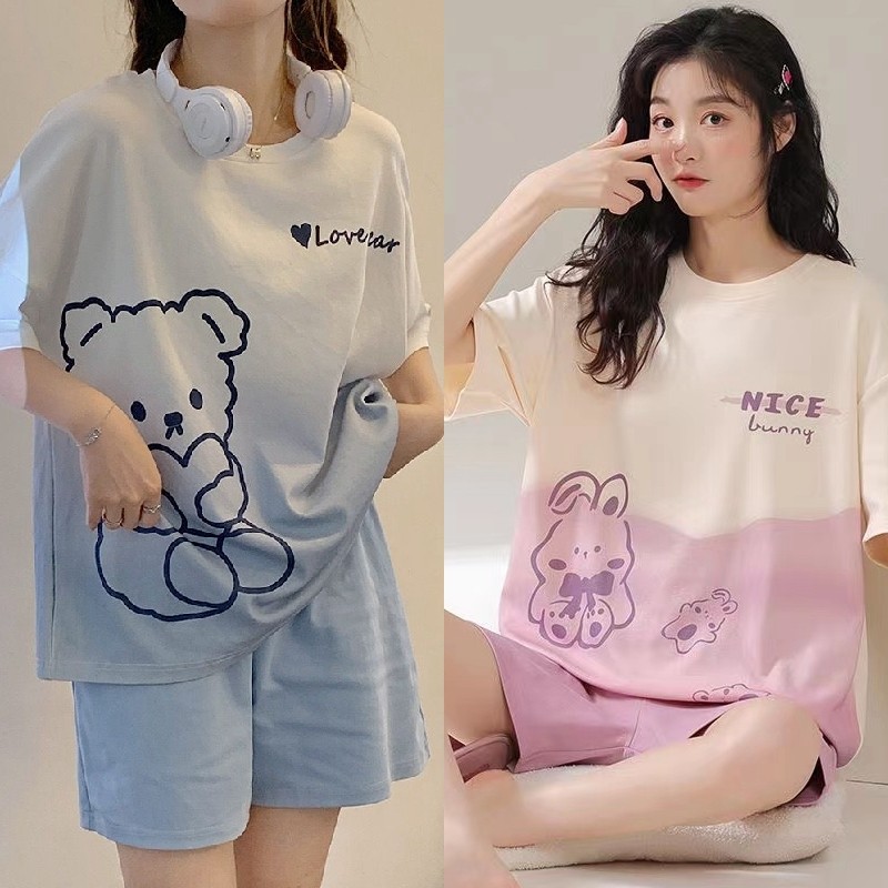 Buy one get one free! New pajamas for women, short-sleeved set. Cartoon and cute. Loose and casual summer home wear for college students thumbnail 2