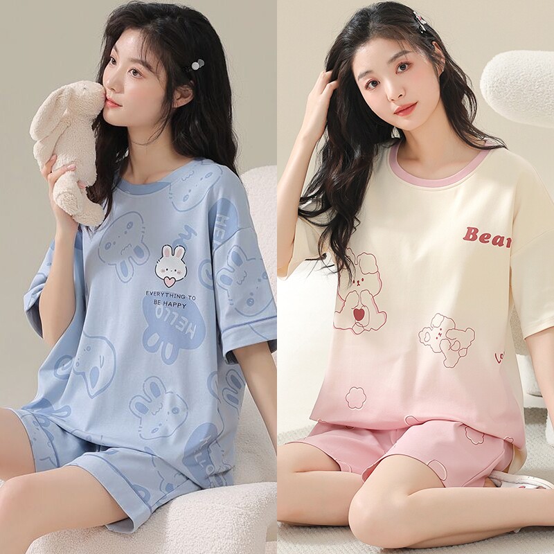 Buy one get one free! New pajamas for women, short-sleeved set. Cartoon and cute. Loose and casual summer home wear for college students thumbnail 8