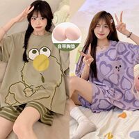 【 Buy One get one Free 】 Summer pure cotton short-sleeved parent-child set with breast pad pajamas for women, plus plappy size for wearing outside thumbnail 8