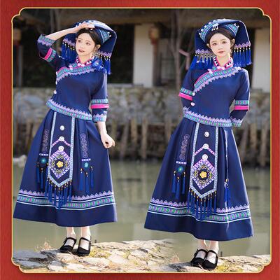 广西壮族三月三民族服装女少数民族壮族苗族彝族舞蹈演出套装成人