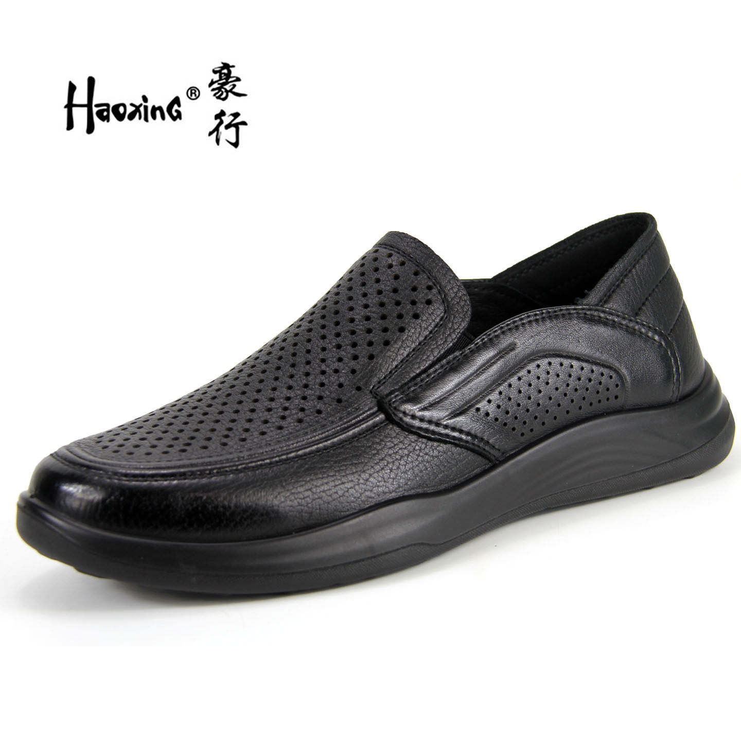 豪行夏季休闲皮鞋羊皮打孔镂空凉