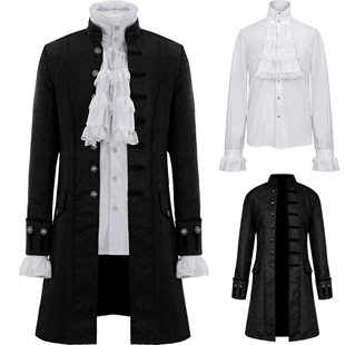 欧洲中世纪服装 蒸汽朋克大衣男士 制服绅士外套话剧演出服 复古衬衫