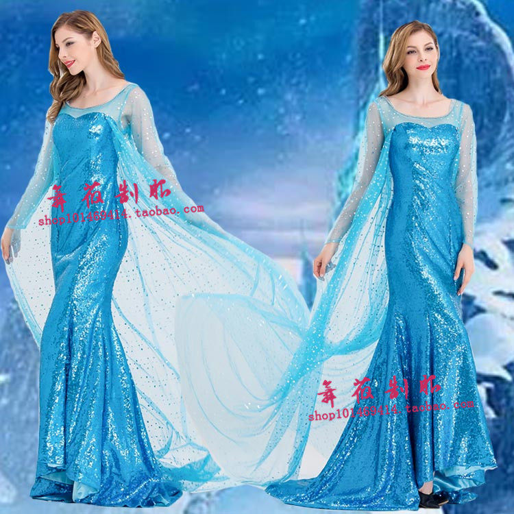 冰雪奇缘演出服装艾爱莎公主裙长袖连衣裙尾牙服装灰姑娘女王装