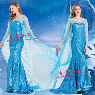 冰雪奇缘演出服装艾爱莎公主裙长袖连衣裙尾牙服装灰姑娘女王装