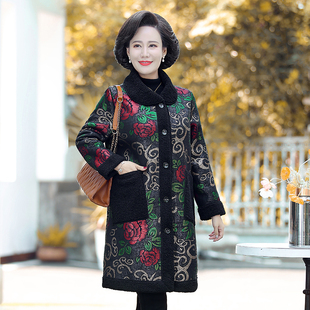 皮毛一体大衣2024新款女中长款加绒棉衣中年妈妈装鹿皮绒风衣外套