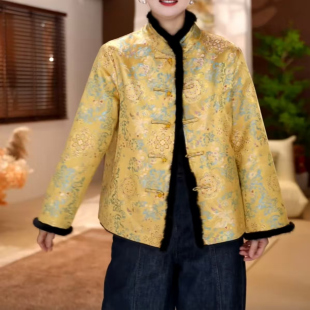 国风盘扣唐装 气质高端妈妈上衣 棉衣外套水貂毛大衣女两面穿新中式