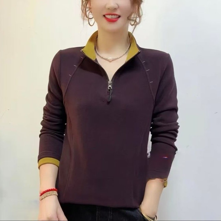 秋冬立领半拉链双面绒显瘦打底衫