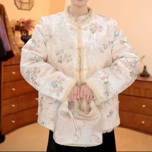 新中式重工刺绣水貂绒双面穿大衣