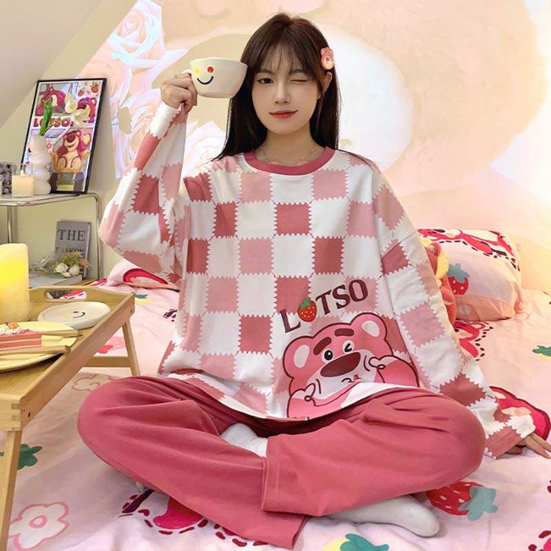 可爱女款可外穿睡衣纯棉长袖长裤睡衣/家居服套装
