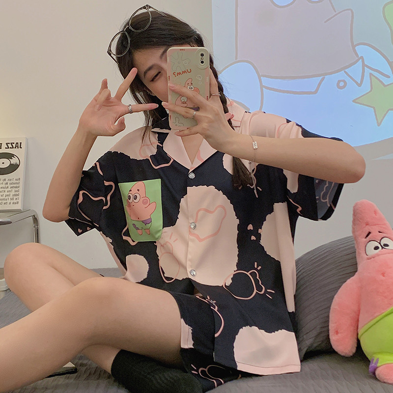 卡通可爱夏季女生冰丝网红爆款睡睡衣/家居服套装