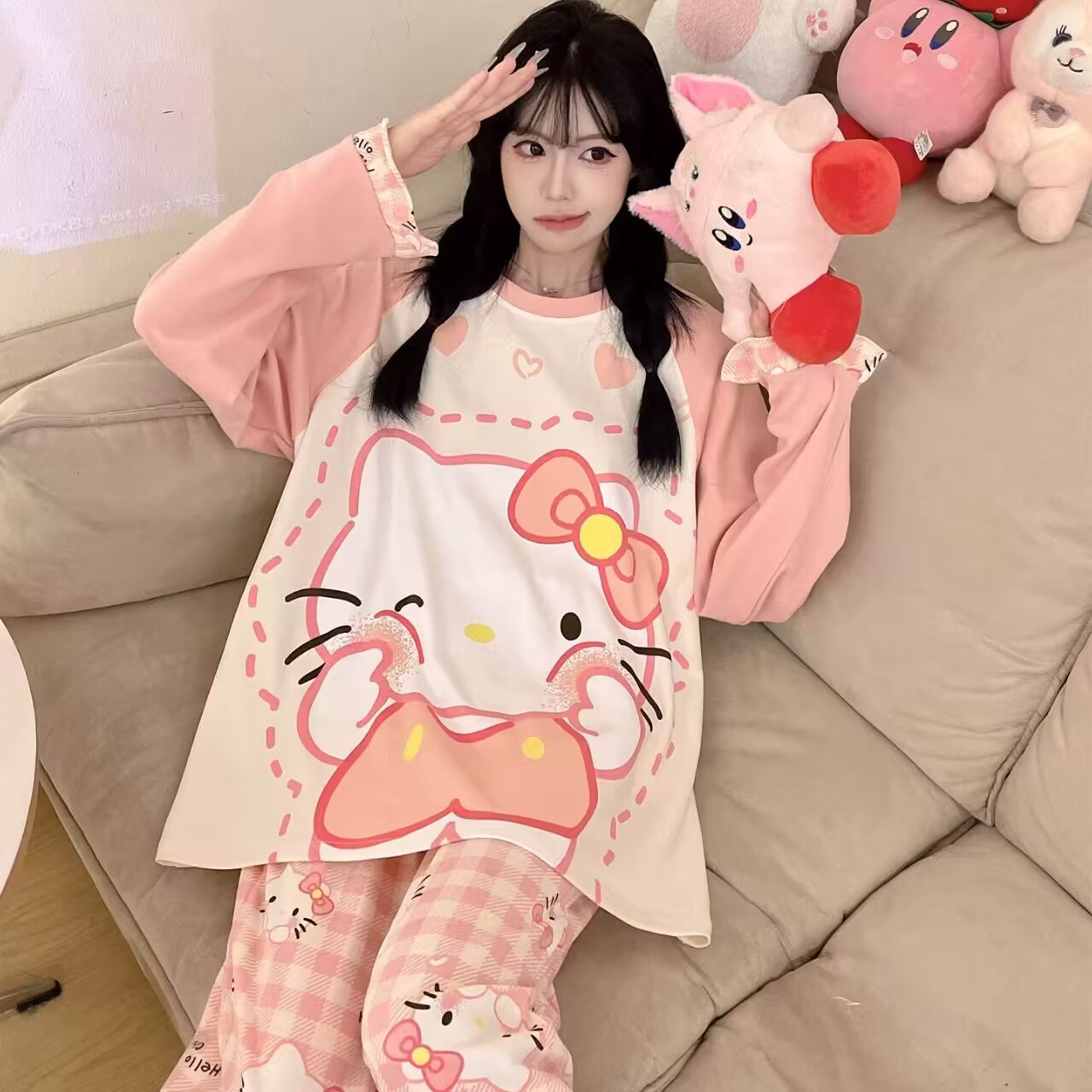 秋冬季新款仿棉圆领卡通休闲学生睡衣/家居服套装