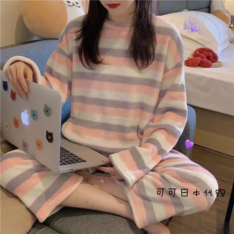 珊瑚绒睡衣女秋冬季加绒加厚暖暖套装2024年新款冬天法兰绒家居服