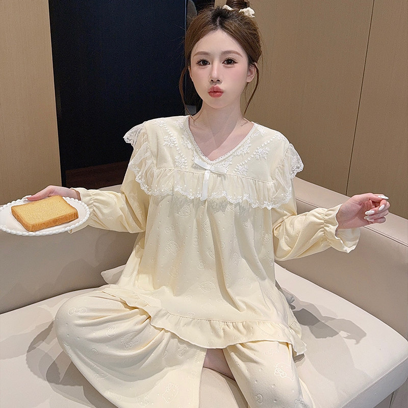 德绒压花睡衣女秋冬季公主风长袖长裤加肥大码220斤家居服套装