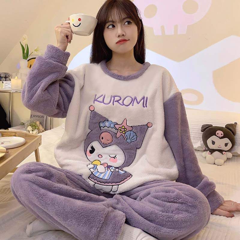 睡衣女珊瑚绒秋冬季加厚保暖韩版可爱宽松女士法兰绒家居服套装