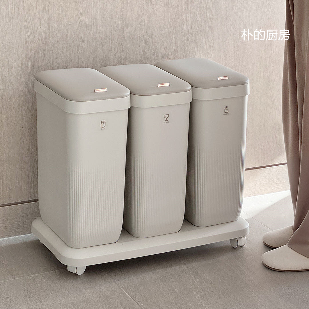 韩国进口mgmc家用分类垃圾桶3p套装大容量60L移动干湿分离收纳桶