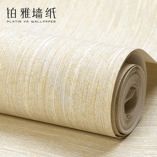 卧室客厅墙纸奶茶色 新中式 素色亚麻布纹条纹无纺布壁纸非自粘日式