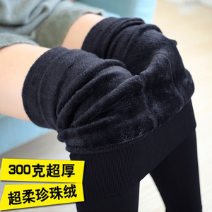 加绒加厚打底裤秋冬款女外穿不起球珍珠绒大码高腰踩脚一体裤保暖