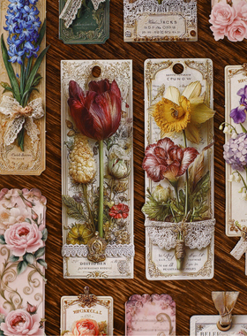 Retro Story贴纸包 书笺系列 花卉主题贴纸手账装饰造景素材贴纸