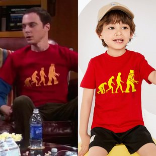 达尔文进化论谢尔顿童装纯棉t恤夏季凉感生活大爆炸美式宽松短袖t