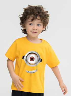 黄色短袖T恤中小童新潮衣服ins超火体恤卡通大眼睛学生童装半截袖