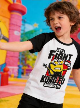 小黄人t恤新潮童装纯棉男孩潮流截拳道时尚衣服中国功夫韩国体恤