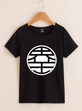 创意休闲图案蟑螂界王文字童装短袖衣服七龙珠界王神童装体恤T恤