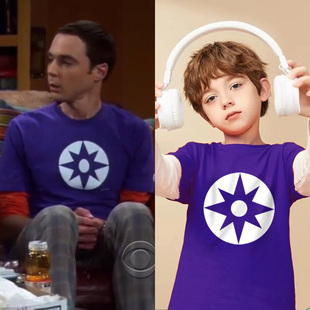 天才理论谢尔顿同款紫灯侠童装短袖洋气纯棉紫色男宝宝夏t恤衣服