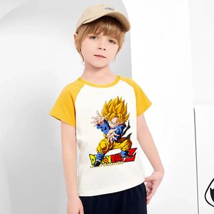 孙悟天男童短袖衣服外贸半截袖七龙珠中大童T恤童装ins印花上衣夏