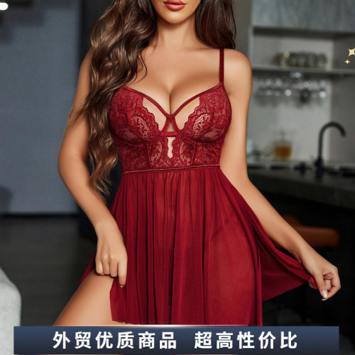 性感火辣红色吊带睡衣诱惑内衣