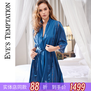 EVES夏娃的诱惑絮语睡袍女性感镂空蕾丝中长款家居服外套7536360