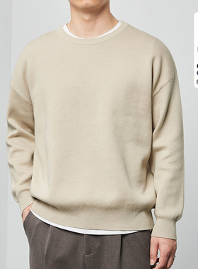 男装德绒自发热圆领毛衣男新款基础款纯色男士针织衫20007