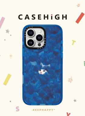 小众艺术蓝色毛绒里的抱猫适用苹果16promax手机壳iphone17pro磁吸MagSafe透明闪壳15plus日韩14/13