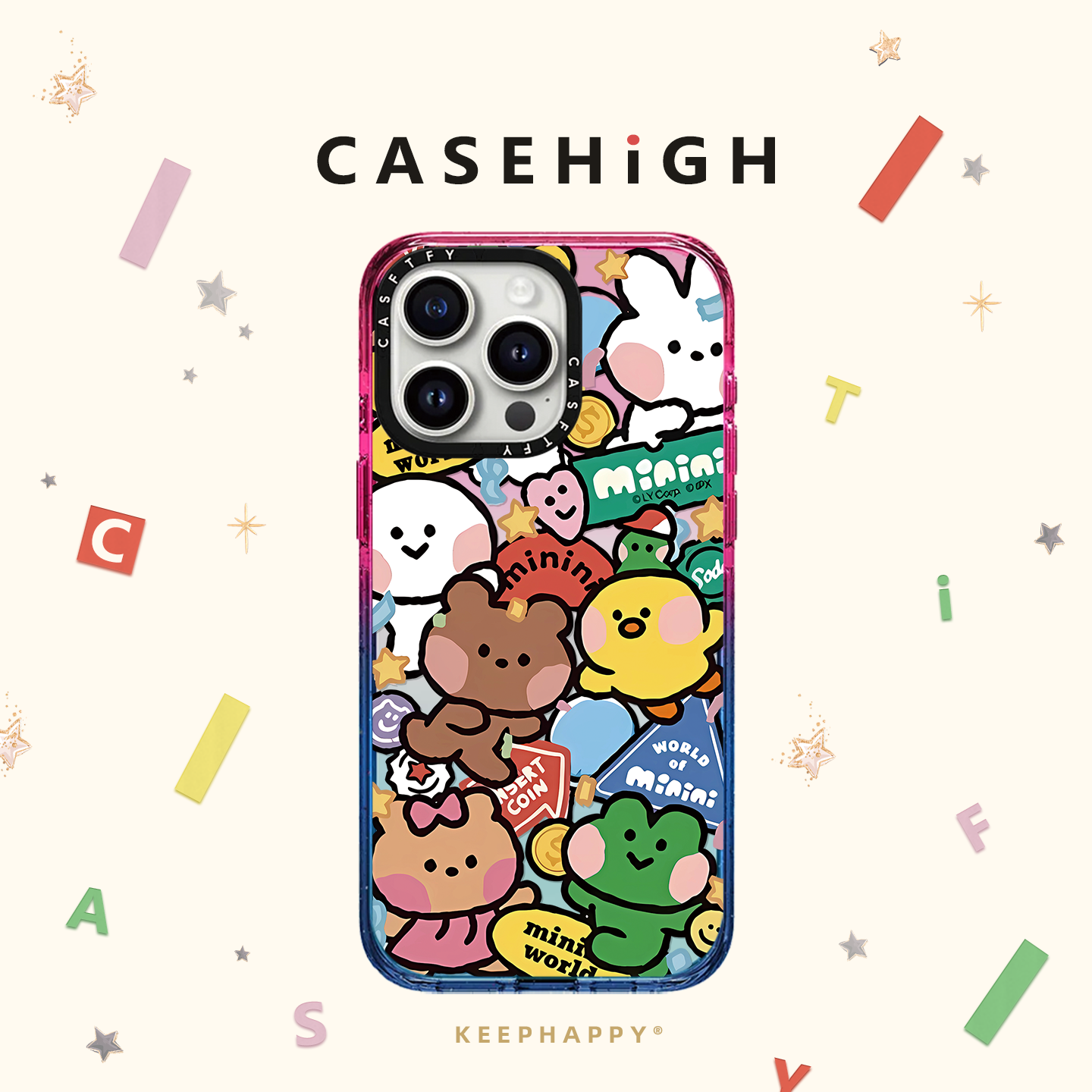 CASE联名可爱minini动物游园会适用iphone16手机壳17promax苹果15pro磁吸MagSafe透明棉花糖14日韩卡通13女